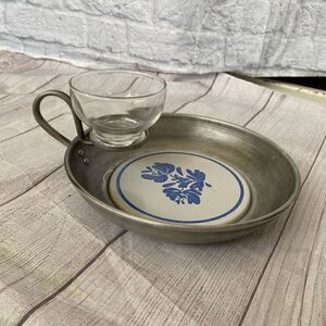 Vintage Appetizer plate w/curved handle and glass bowl for dipping sauce